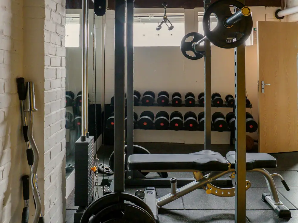 Free weights and benches in the gym